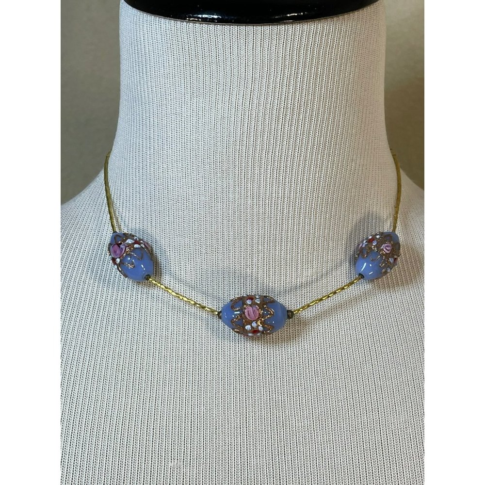 Gold Tone Wedding Cake Abstract Bead Necklace